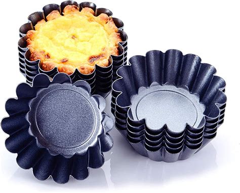 Egg tart mold - NON-STICK DESIGN: Mini round chrysanthemum pattern egg tart molds with a non-stick bottom design, easy to get out the cake, keep the cake in perfect shape all the way. WIDE APPLICATIONS: Ideal Kitchen baking tools for DIY tarts, cakes, biscuits, cookies, fruits, pudding, chocolate, bread, truffles, pastries, desserts, muffins, and so on.